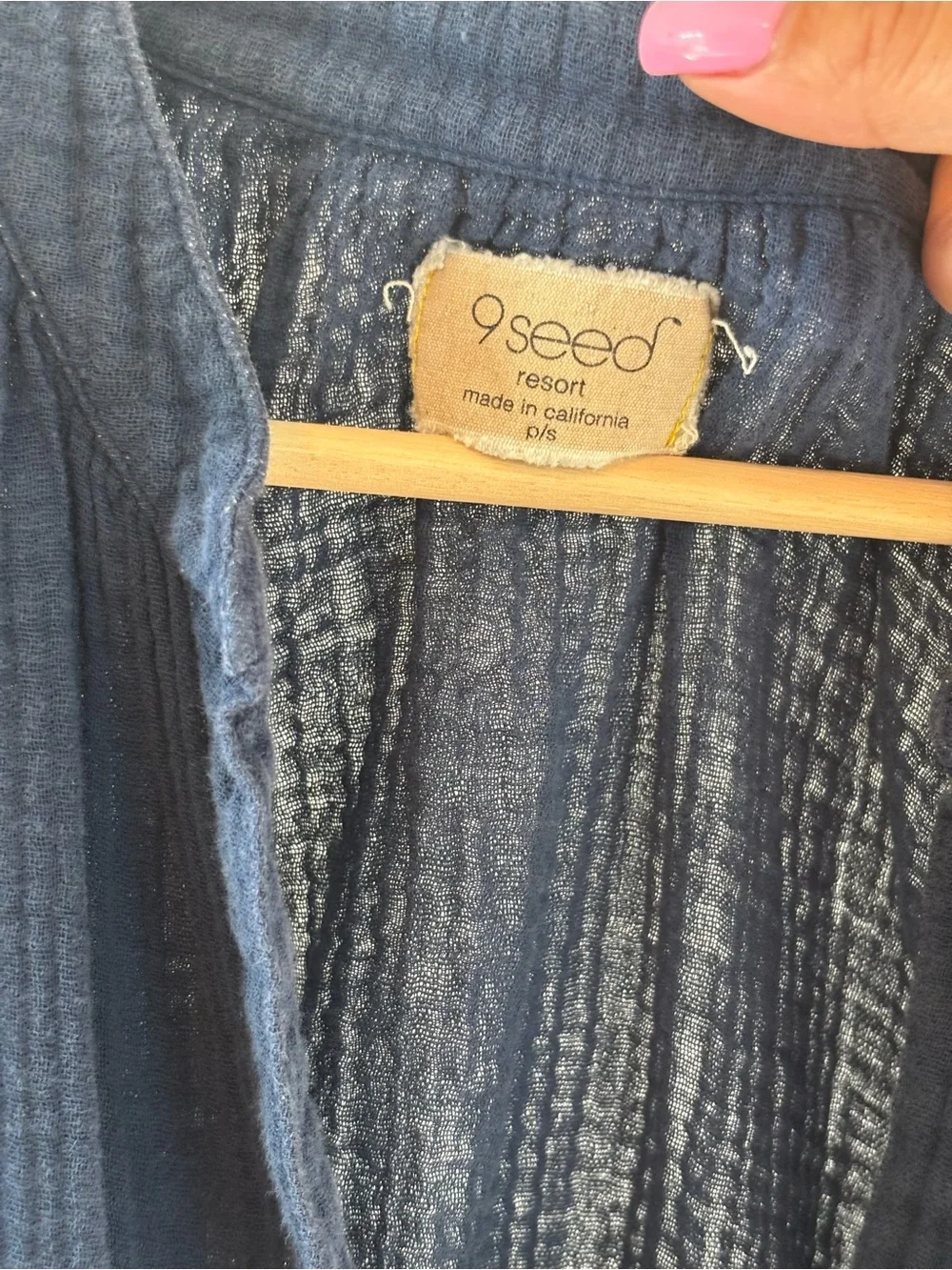 100% Cotton Navy Cotton Gauze Shirt | Navy Blue | Deep V Neck